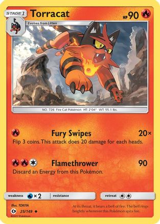 Image of Torracat 025/149  - Reverse Holofoil SM Base Set - Uncommon