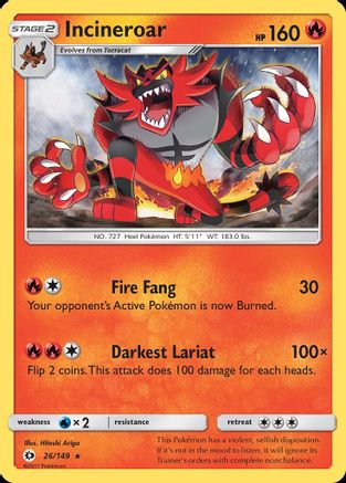 Image of Incineroar 026/149  - Reverse Holofoil SM Base Set - Rare
