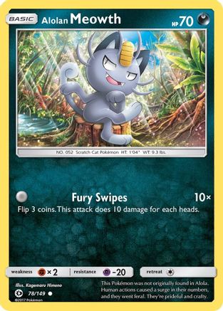 Image of Alolan Meowth 078/149  - Reverse Holofoil SM Base Set - Common