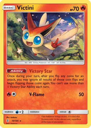 Image of Victini 010/145  - Reverse Holofoil SM  Guardians Rising - Holo Rare