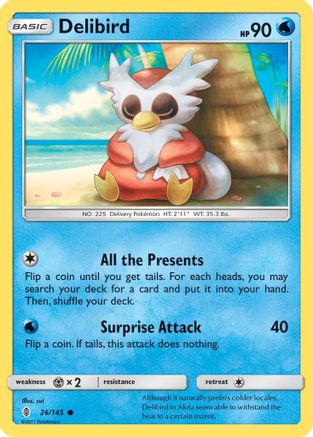 Image of Delibird 026/145  - Reverse Holofoil SM  Guardians Rising - Common