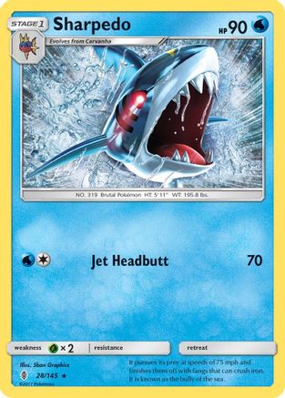 Image of Sharpedo 028  - Reverse Holofoil SM  Guardians Rising - Rare