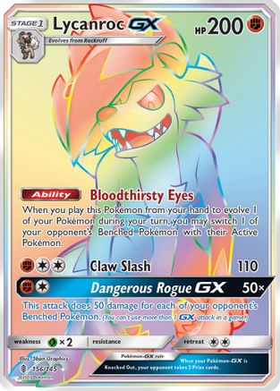 Image of Lycanroc GX (Secret) 156  - Holofoil SM  Guardians Rising - Secret Rare