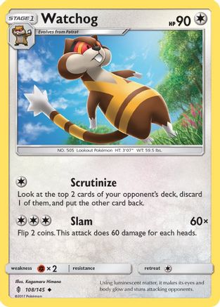 Image of Watchog 108/145  - Reverse Holofoil SM  Guardians Rising - Uncommon