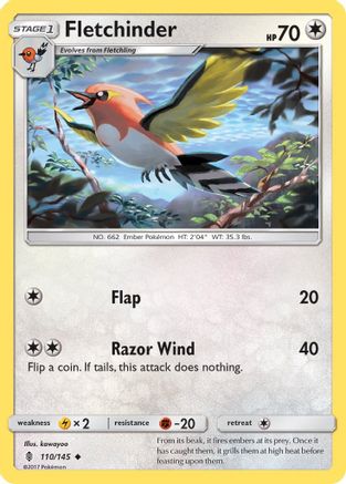 Image of Fletchinder 110/145  - Reverse Holofoil SM  Guardians Rising - Uncommon