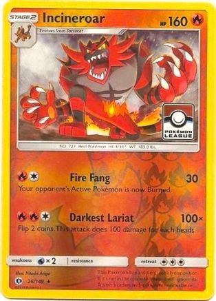 Image of Incineroar 026/149  - Reverse Holofoil League & Championship Cards - Promo