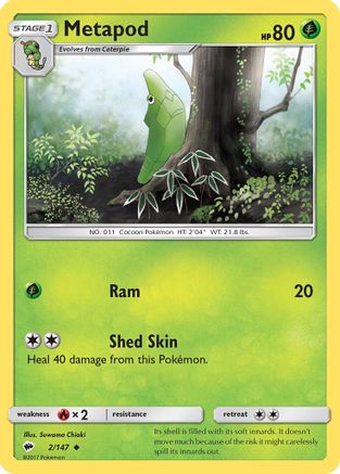 Image of Metapod 002/147  - Reverse Holofoil SM  Burning Shadows - Uncommon