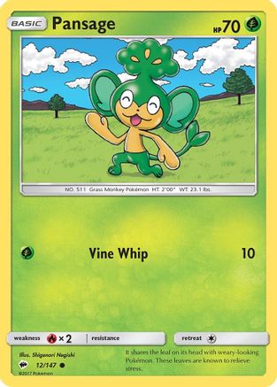 Image of Pansage 012/147  - Reverse Holofoil SM  Burning Shadows - Common