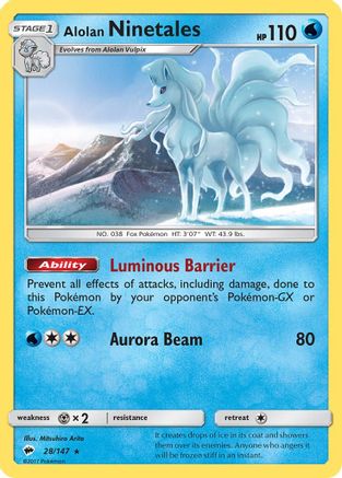 Image of Alolan Ninetales 028/147  - Reverse Holofoil SM  Burning Shadows - Rare