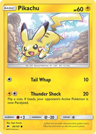 Image of Pikachu 040/147  SM  Burning Shadows - Common