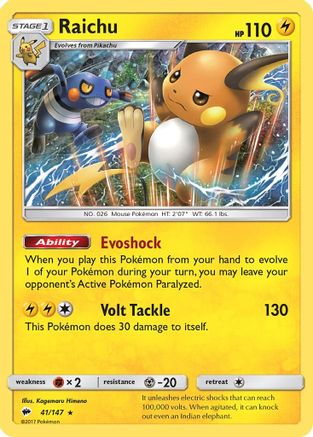 Image of Raichu 041/147  - Holofoil SM  Burning Shadows - Holo Rare