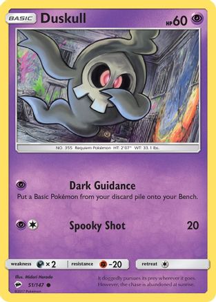 Image of Duskull 051/147  - Reverse Holofoil SM  Burning Shadows - Common
