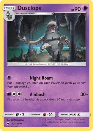 Image of Dusclops 052/147  - Reverse Holofoil SM  Burning Shadows - Uncommon