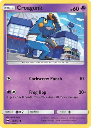 Image of Croagunk 054/147  - Reverse Holofoil SM  Burning Shadows - Common