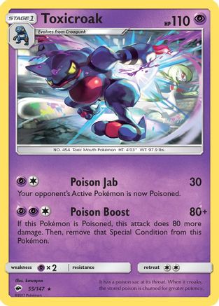 Image of Toxicroak 055/147  - Reverse Holofoil SM  Burning Shadows - Rare