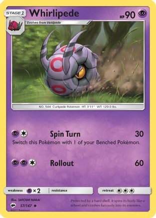 Image of Whirlipede 057/147  - Reverse Holofoil SM  Burning Shadows - Uncommon