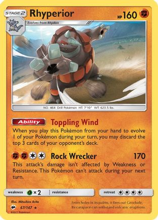 Image of Rhyperior 067/147  - Holofoil SM  Burning Shadows - Holo Rare