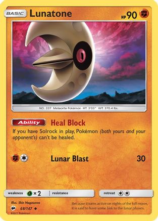 Image of Lunatone 068/147  - Reverse Holofoil SM  Burning Shadows - Uncommon