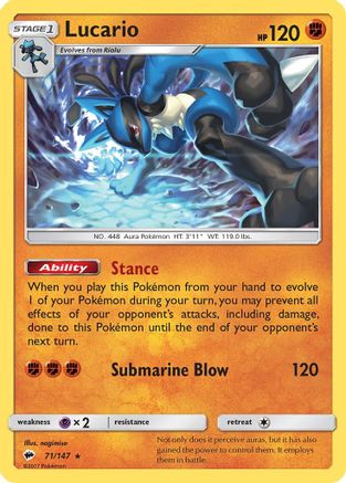 Image of Lucario 071/147  - Reverse Holofoil SM  Burning Shadows - Holo Rare