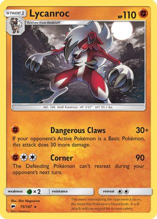 Image of Lycanroc (75) 075/147  - Reverse Holofoil SM  Burning Shadows - Holo Rare