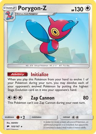 Image of Porygon-Z 105/147  - Holofoil SM  Burning Shadows - Holo Rare