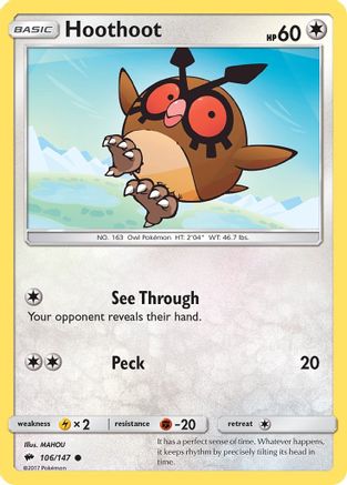 Image of Hoothoot 106/147  SM  Burning Shadows - Common