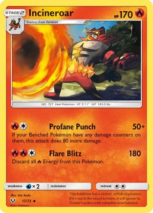 Image of Incineroar 017/73  - Reverse Holofoil Shining Legends - Uncommon