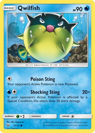 Image of Qwilfish 021  - Reverse Holofoil Shining Legends - Common