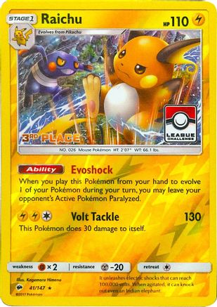 Image of Raichu 041/147  - Reverse Holofoil League & Championship Cards - Promo