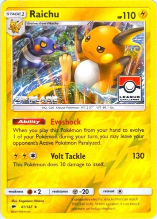 Image of Raichu (League Challenge) [2nd Place] 041/147  - Reverse Holofoil League & Championship Cards - Promo