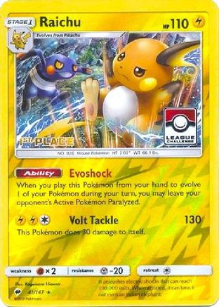 Image of Raichu (League Challenge) [1st Place] 041/147  - Reverse Holofoil League & Championship Cards - Promo