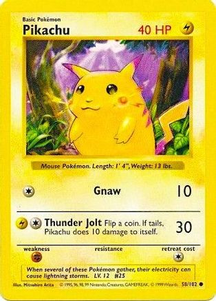 Image of Pikachu (Red Cheeks) 058/102  - 1st Edition Base Set Shadowless - Common