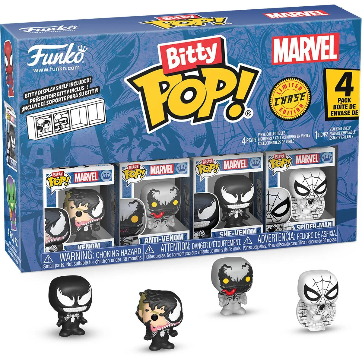 Image of Spider-Man Venom Funko Bitty Pop! Mini-Figure 4-Pack Peter Parker CHASE