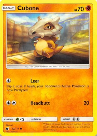 Image of Cubone 052/111  - Reverse Holofoil SM  Crimson Invasion - Common