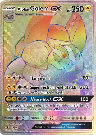 Image of Alolan Golem GX (Secret) 113  - Holofoil SM  Crimson Invasion - Secret Rare
