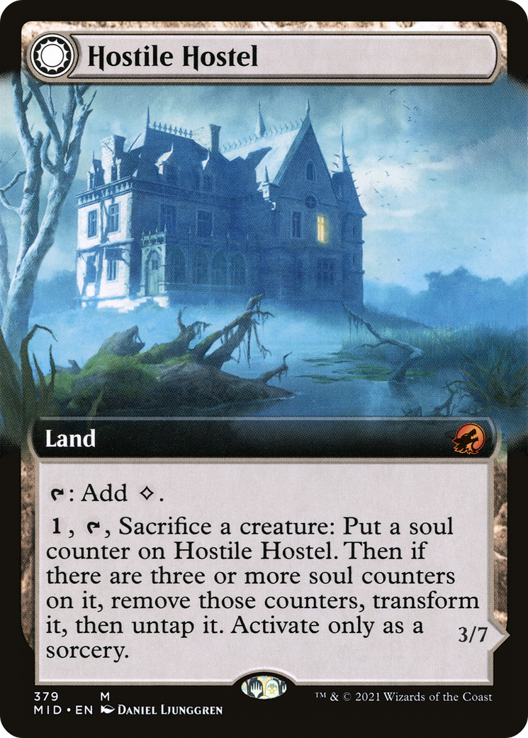 Image of Hostile Hostel (Extended Art) (MID-379) - Innistrad: Midnight Hunt: (Extended Art, Double Faced Transform) Foil