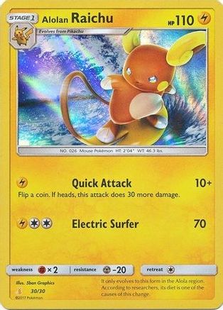 Image of Alolan Raichu (#30 Holofoil) 030/30  - Holofoil SM Trainer Kit Lycanroc & Alolan Raichu - Uncommon