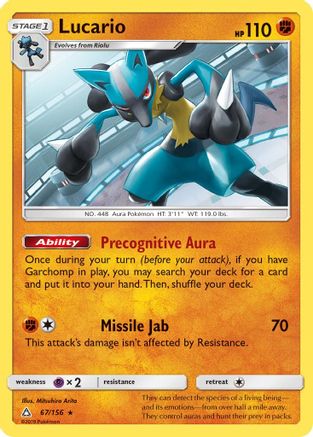 Image of Lucario 067/156  - Holofoil SM  Ultra Prism - Holo Rare