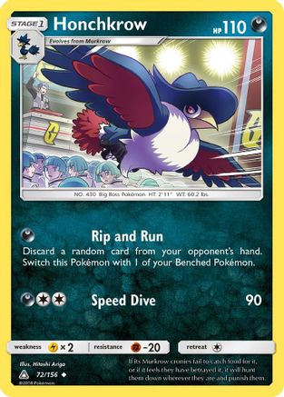 Image of Honchkrow 072/156  - Reverse Holofoil SM  Ultra Prism - Uncommon