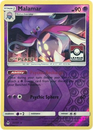 Image of Malamar (League Challenge) [4th Place] 051/131  - Reverse Holofoil League & Championship Cards - Promo