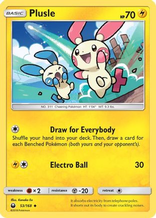 Image of Plusle 053/168  - Reverse Holofoil SM  Celestial Storm - Uncommon