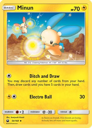 Image of Minun 054/168  - Reverse Holofoil SM  Celestial Storm - Uncommon