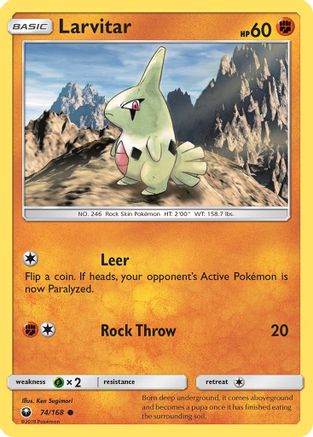 Image of Larvitar 074/168  - Reverse Holofoil SM  Celestial Storm - Common