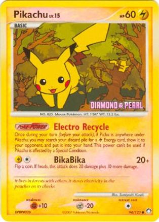 Image of Pikachu 094/123  - Reverse Holofoil Burger King Promos - Promo