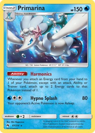 Image of Primarina 067/214  - Reverse Holofoil SM  Lost Thunder - Rare