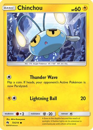 Image of Chinchou 073  - Reverse Holofoil SM  Lost Thunder - Common