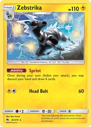 Image of Zebstrika 082/214  - Reverse Holofoil SM  Lost Thunder - Rare