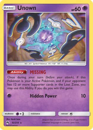 Image of Unown (92) 092/214  SM  Lost Thunder - Rare
