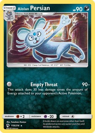 Image of Alolan Persian 119/214  - Reverse Holofoil SM  Lost Thunder - Rare