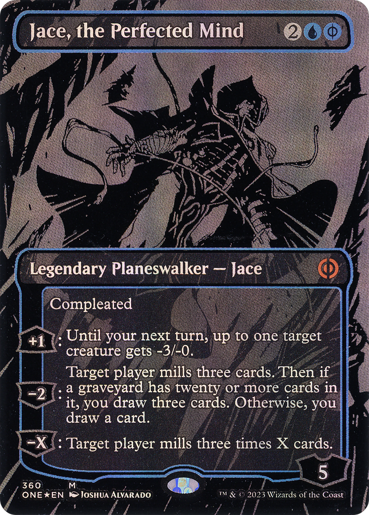 Image of Jace, the Perfected Mind (Oil Slick Raised Foil) (ONE-360) - Phyrexia: All Will Be One (Borderless) Foil